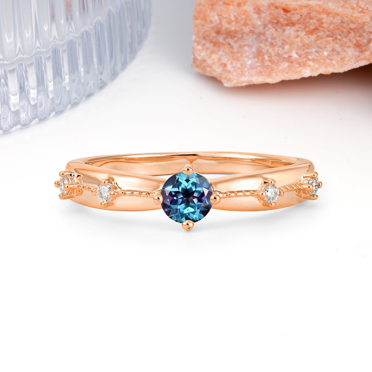 Simply Luxurious 4-Prong Round Cut Alexandrite Wedding Ring - Additional view