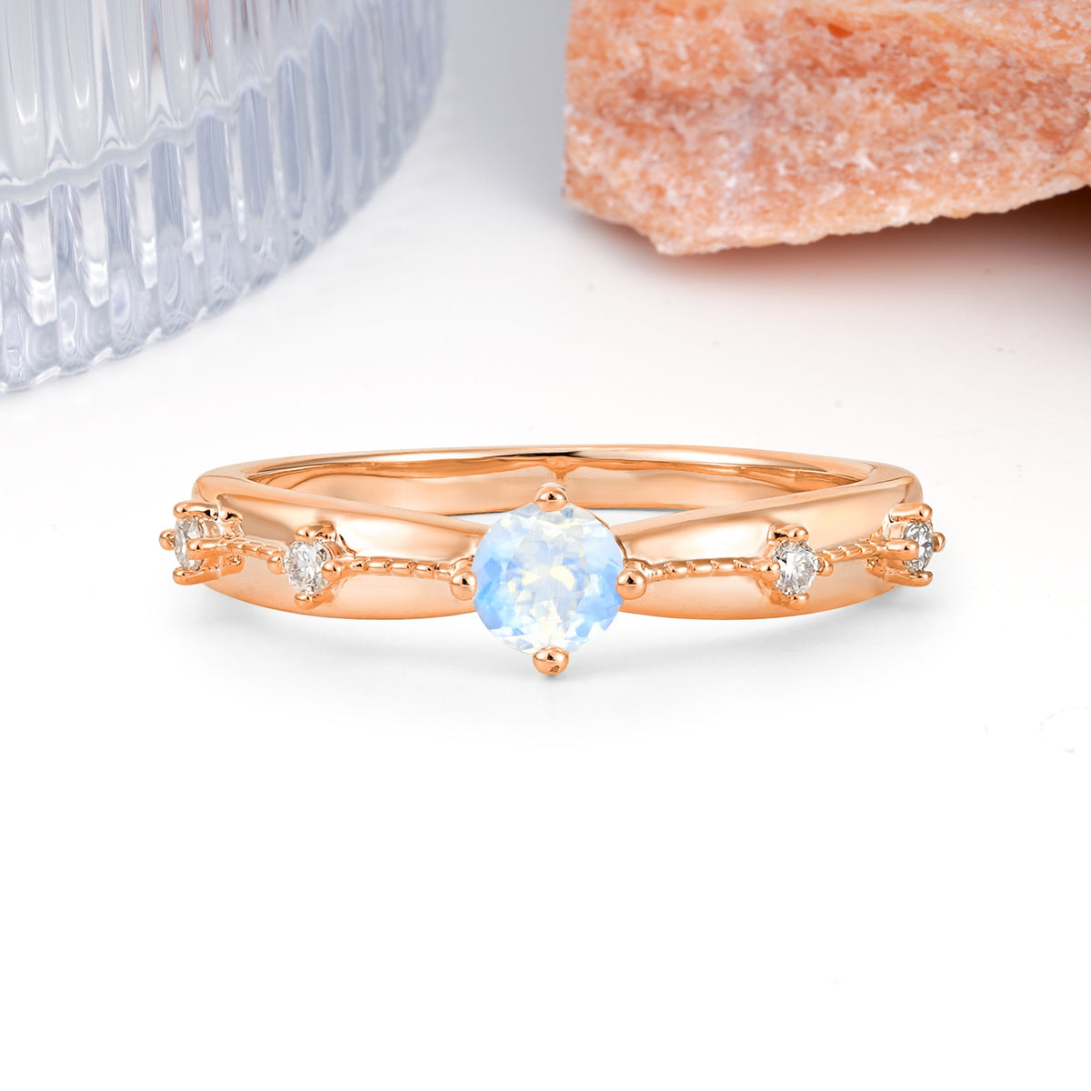Simply Luxurious 4-Prong Round Cut Moonstone Wedding Ring - Additional view