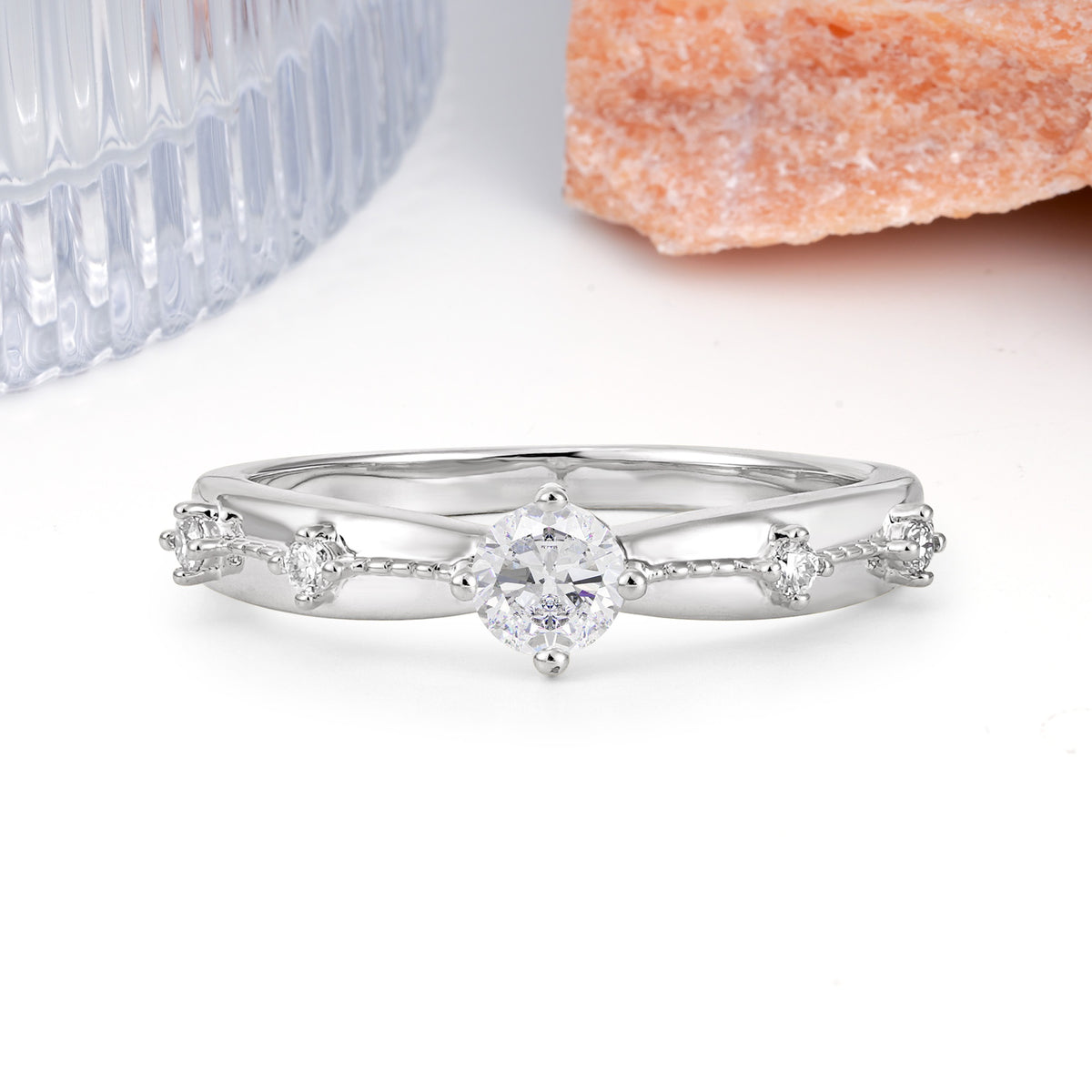 Simply Luxurious 4-Prong Round Cut Moissanite Wedding Ring - Additional view