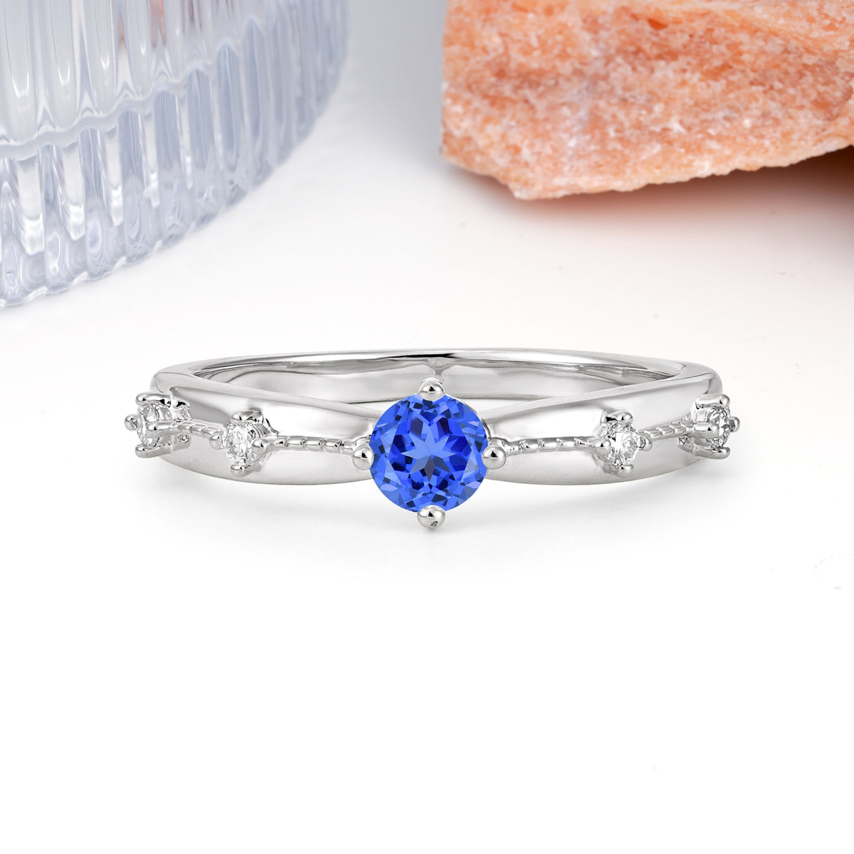 Simply Luxurious 4-Prong Round Cut Sapphire Wedding Ring - Additional view