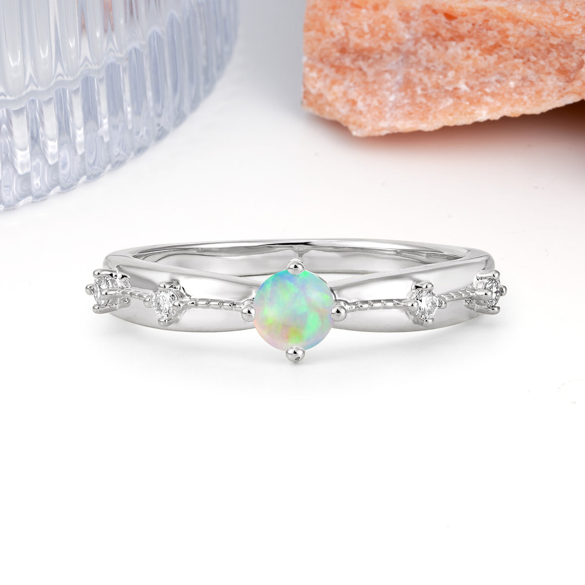 Simply Luxurious 4-Prong Round Cut Fire Opal Wedding Ring - Additional view