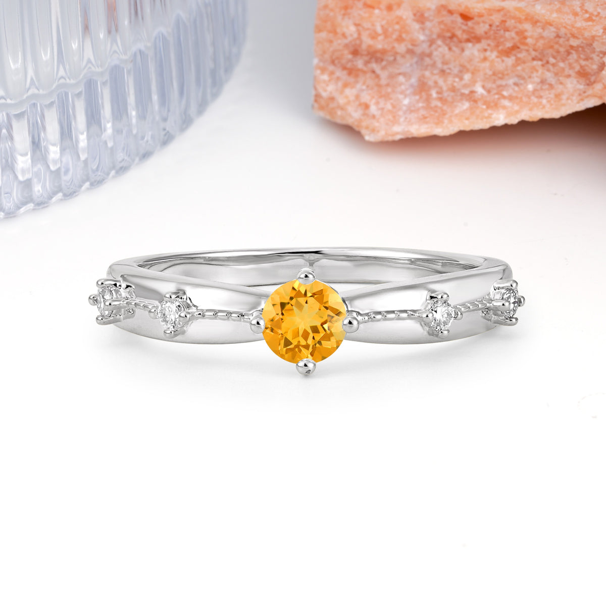 Simply Luxurious 4-Prong Round Cut Citrine Wedding Ring - Additional view