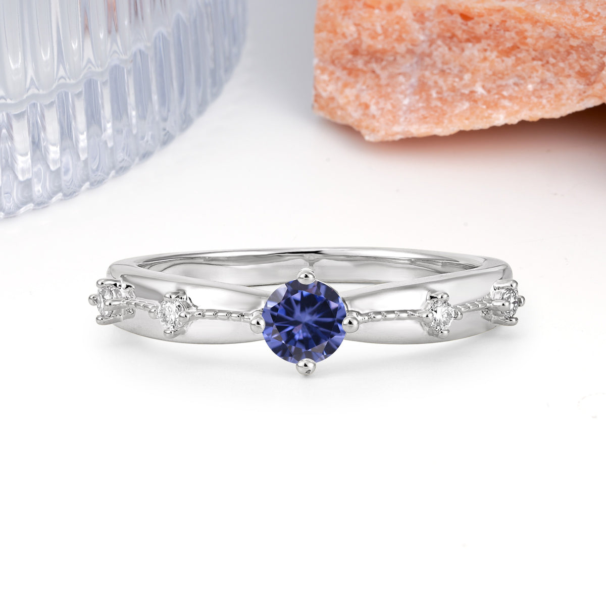 Simply Luxurious 4-Prong Round Cut Tanzanite Wedding Ring - Additional view