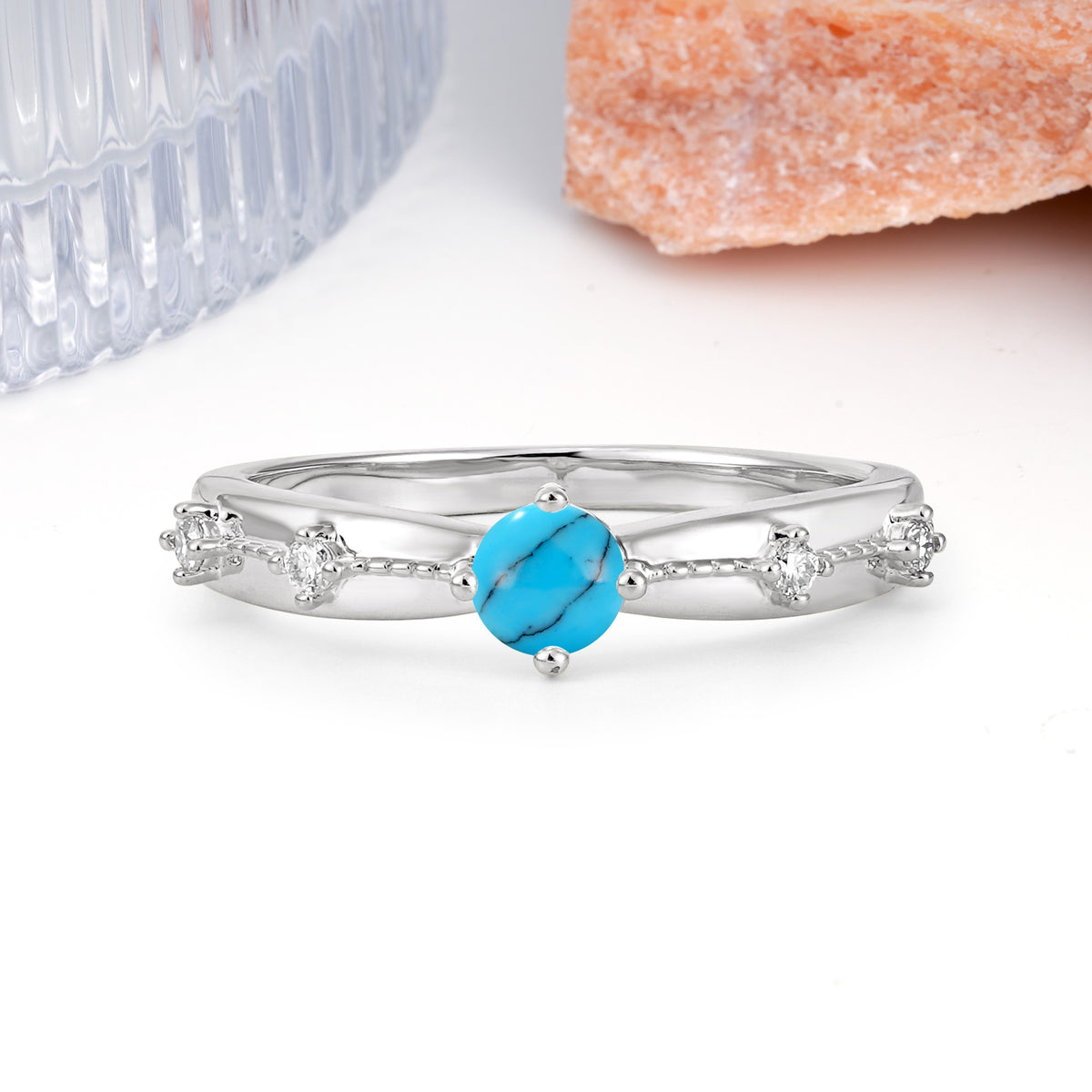Simply Luxurious 4-Prong Round Cut Turquoise Wedding Ring - Additional view