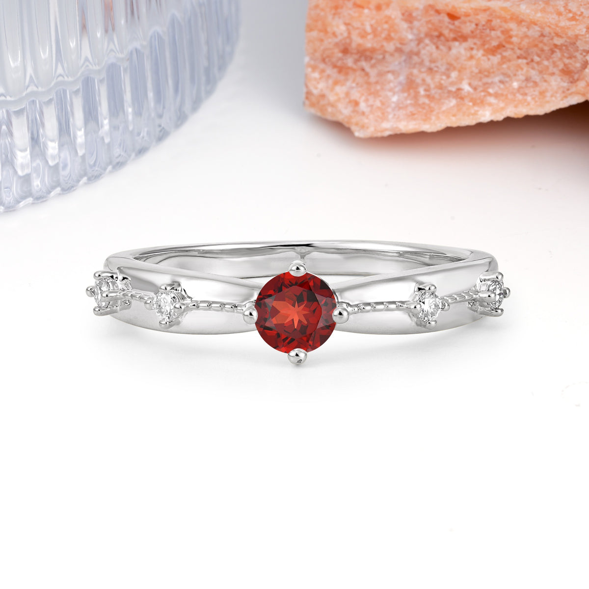 Simply Luxurious 4-Prong Round Cut Garnet Wedding Ring - Additional view