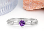 Simply Luxurious 4-Prong Round Cut Amethyst Wedding Ring - Additional view