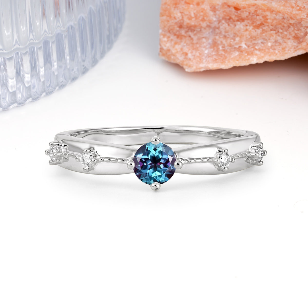 Simply Luxurious 4-Prong Round Cut Alexandrite Wedding Ring - Additional view