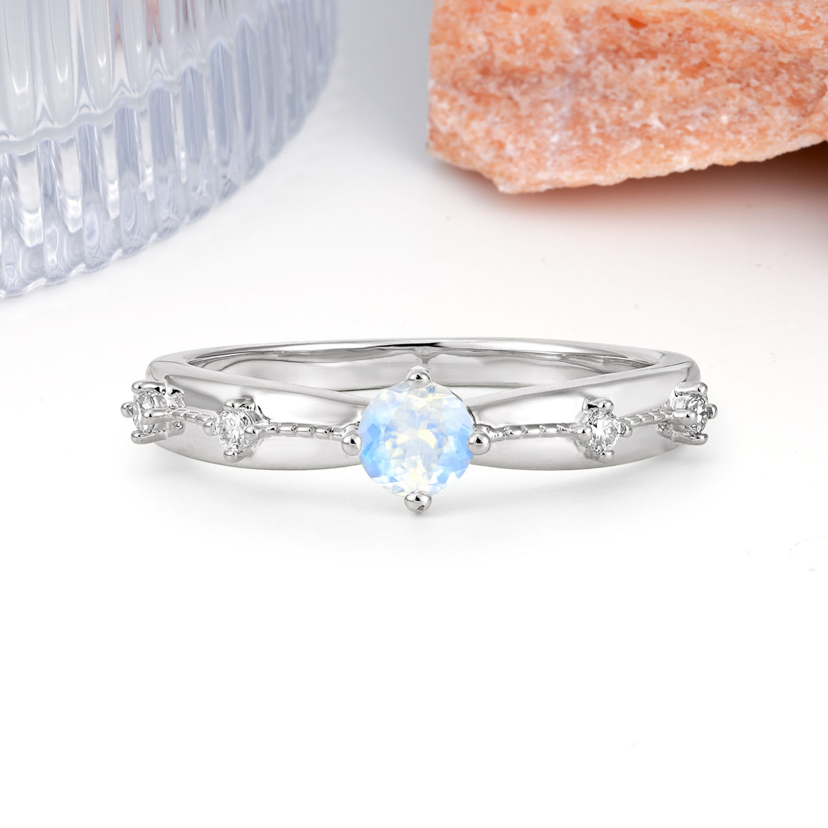 Simply Luxurious 4-Prong Round Cut Moonstone Wedding Ring - Additional view
