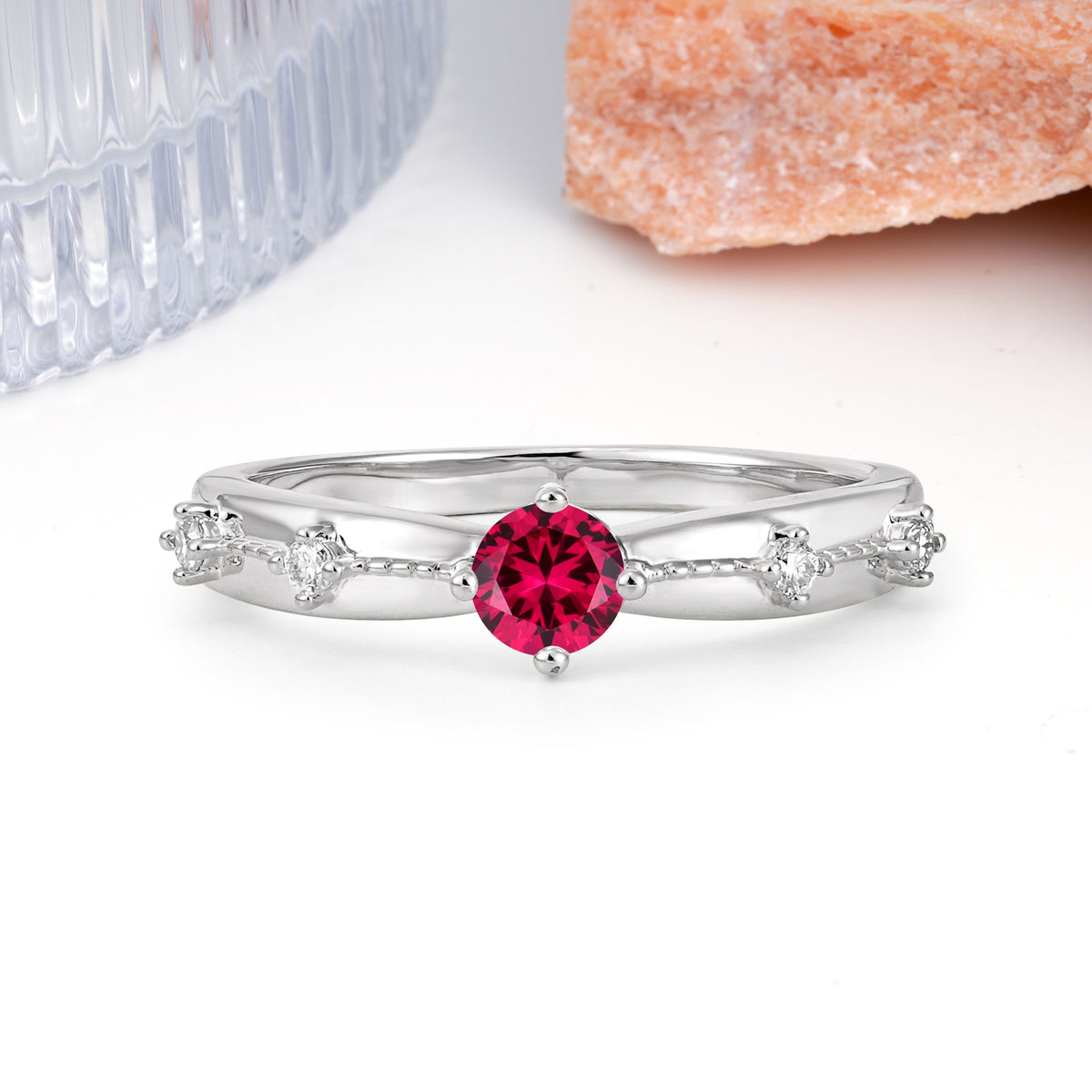 Simply Luxurious 4-Prong Round Cut Ruby Wedding Ring - Additional view