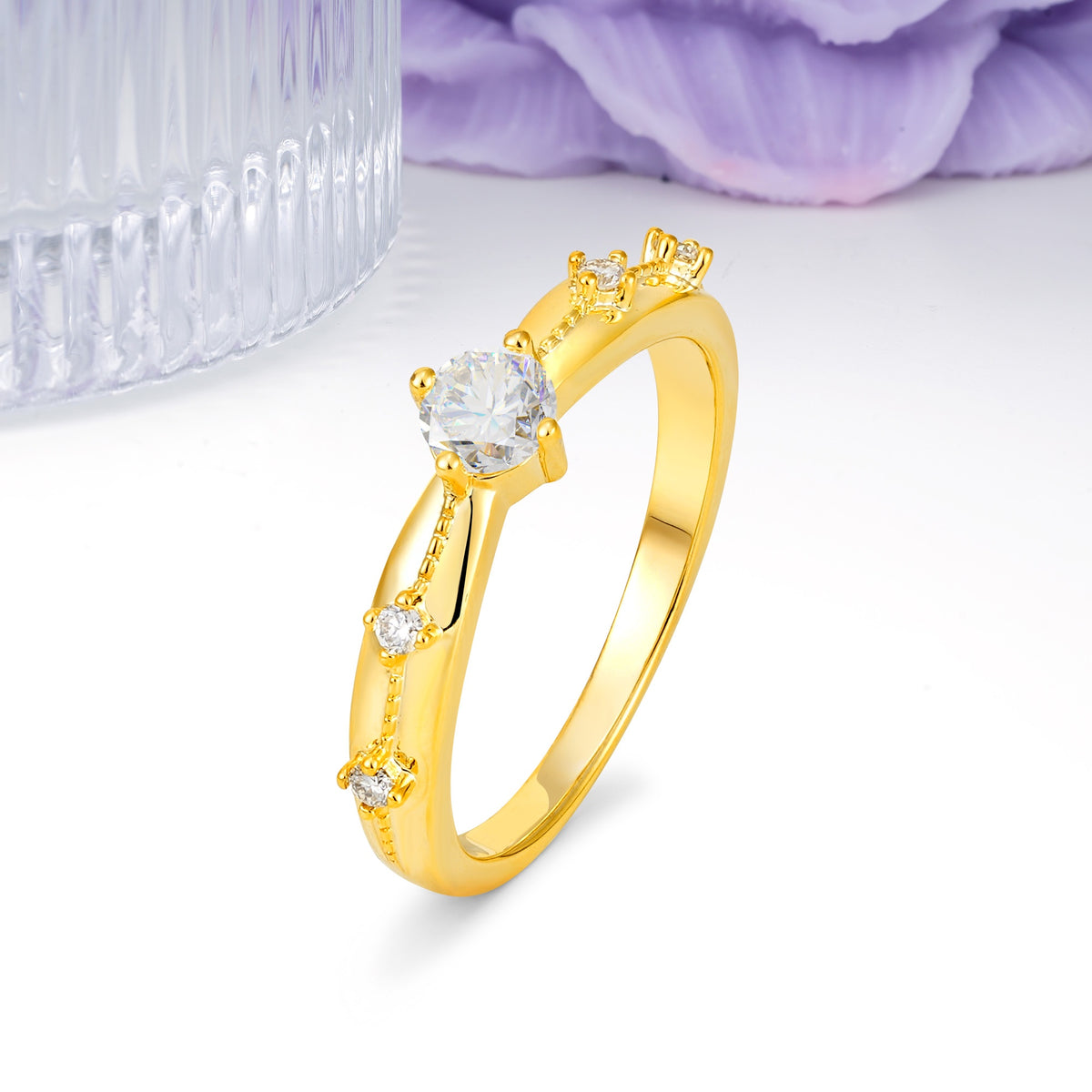 Simply Luxurious 4-Prong Round Cut Moissanite Wedding Ring - Additional view