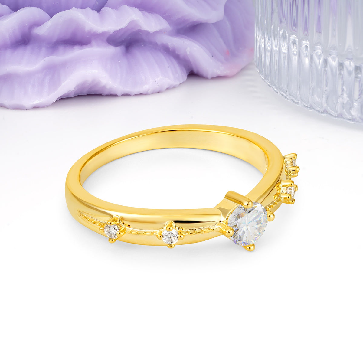 Simply Luxurious 4-Prong Round Cut Moissanite Wedding Ring - Additional view
