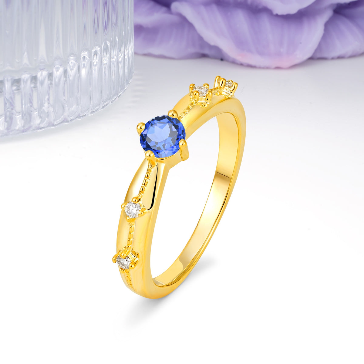 Simply Luxurious 4-Prong Round Cut Sapphire Wedding Ring - Additional view