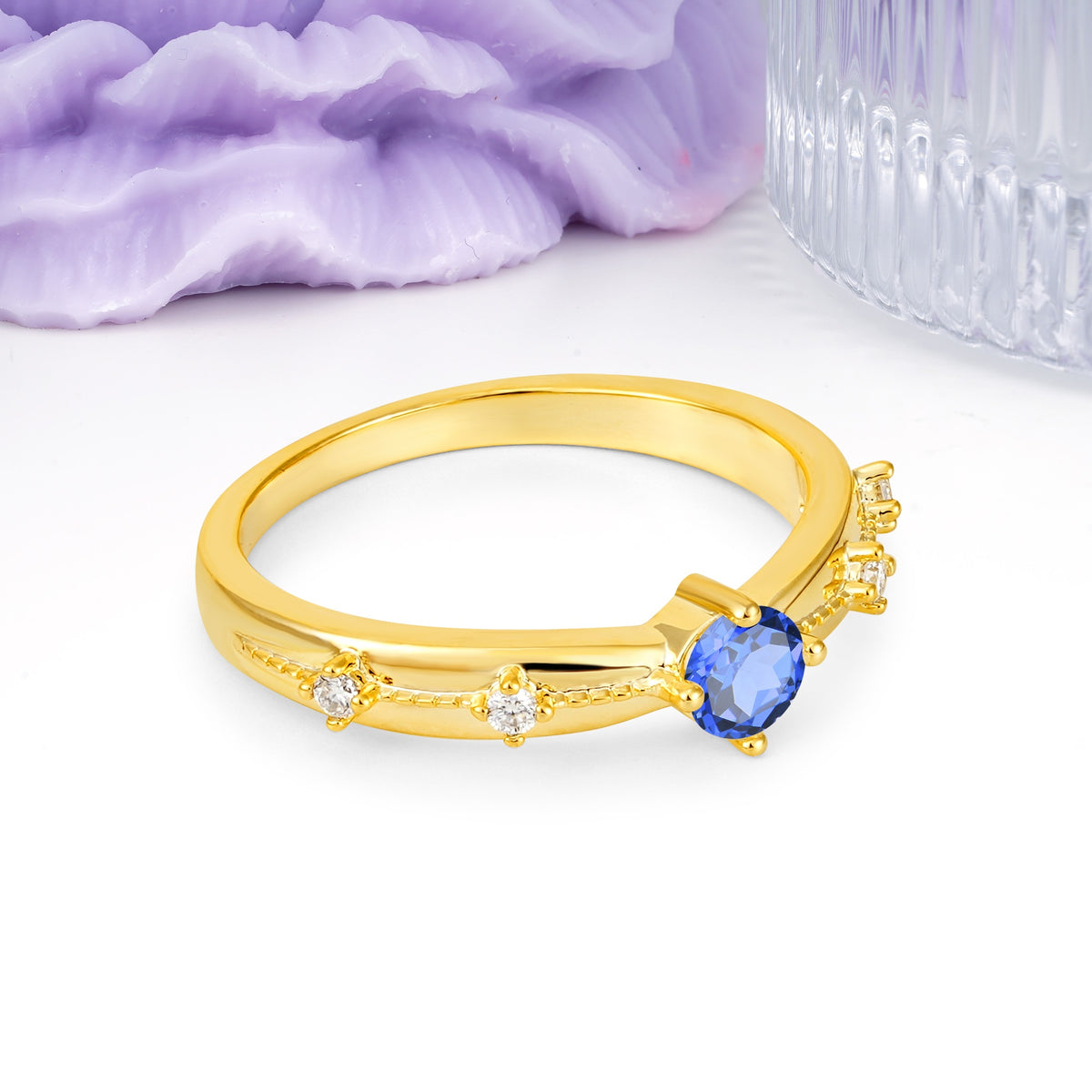 Simply Luxurious 4-Prong Round Cut Sapphire Wedding Ring - Additional view