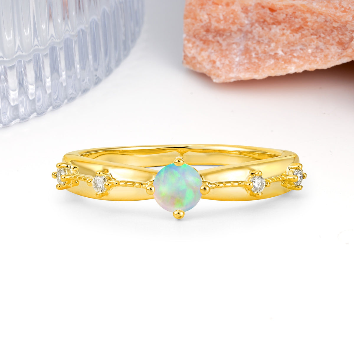 Simply Luxurious 4-Prong Round Cut Fire Opal Wedding Ring - Additional view