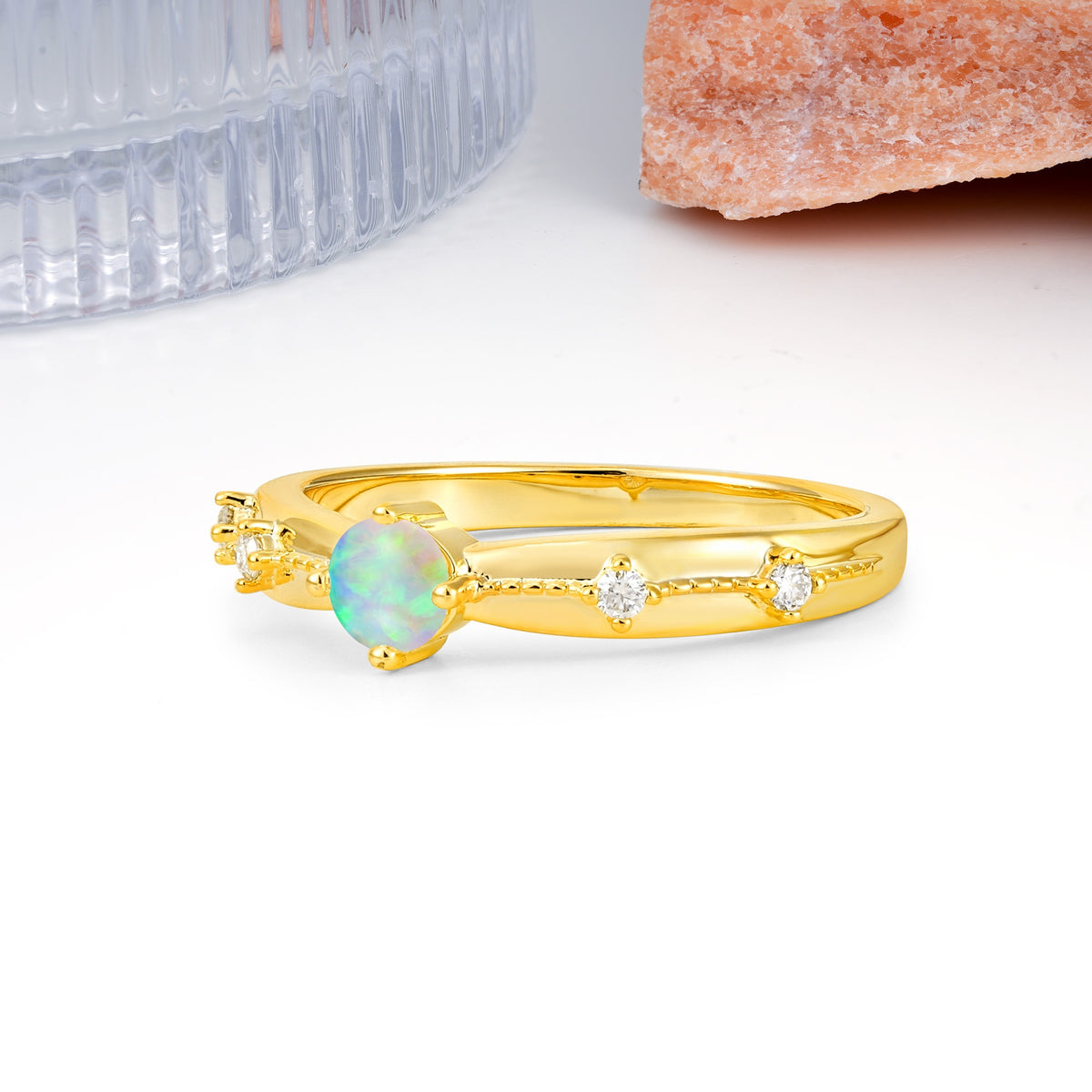 Simply Luxurious 4-Prong Round Cut Fire Opal Wedding Ring - Additional view