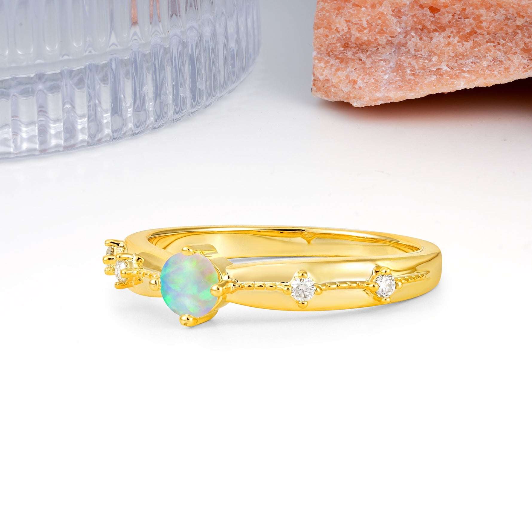 Simply Luxurious 4-Prong Round Cut Fire Opal Wedding Ring - Additional view