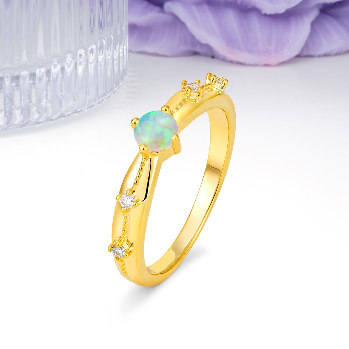 Simply Luxurious 4-Prong Round Cut Fire Opal Wedding Ring - Additional view