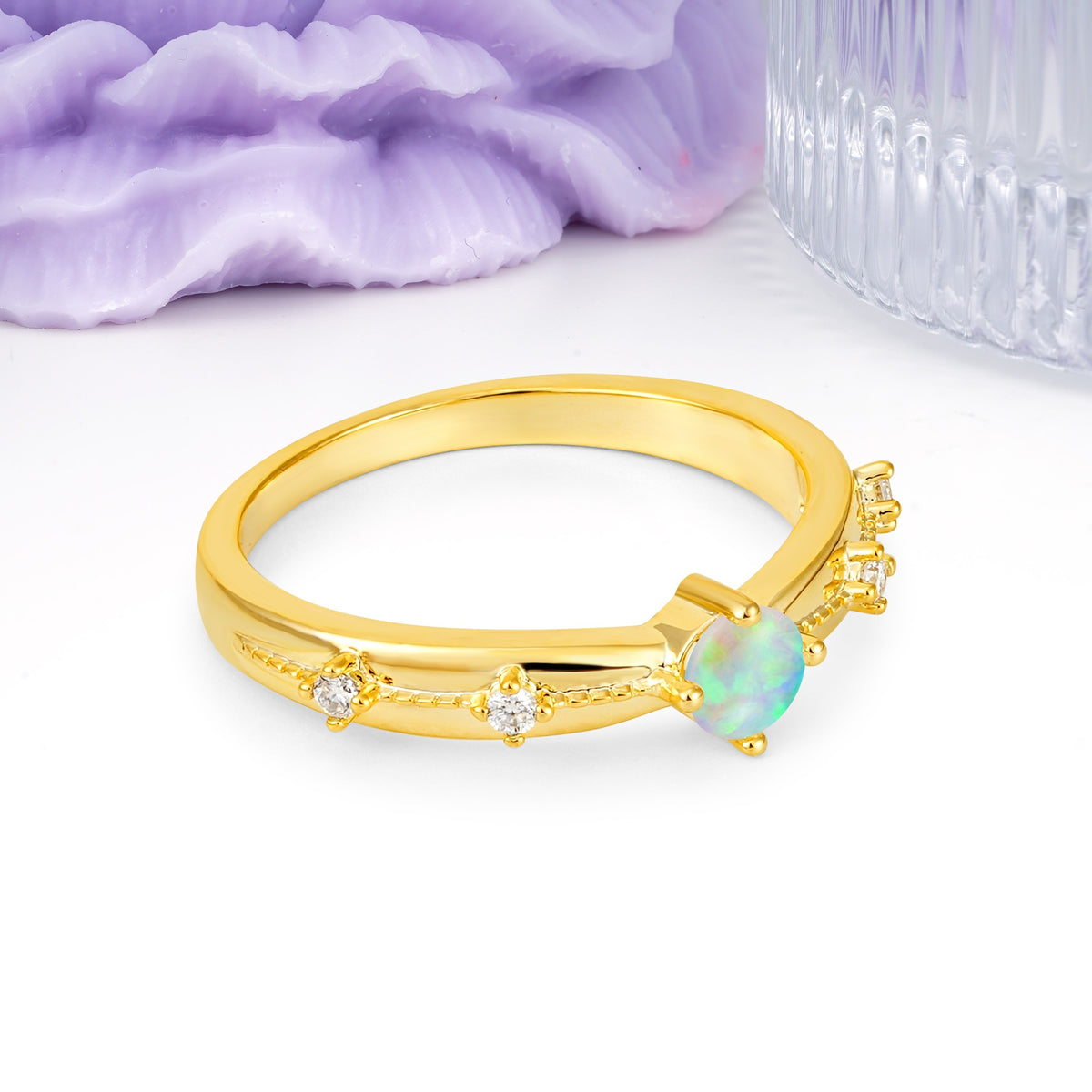 Simply Luxurious 4-Prong Round Cut Fire Opal Wedding Ring - Additional view