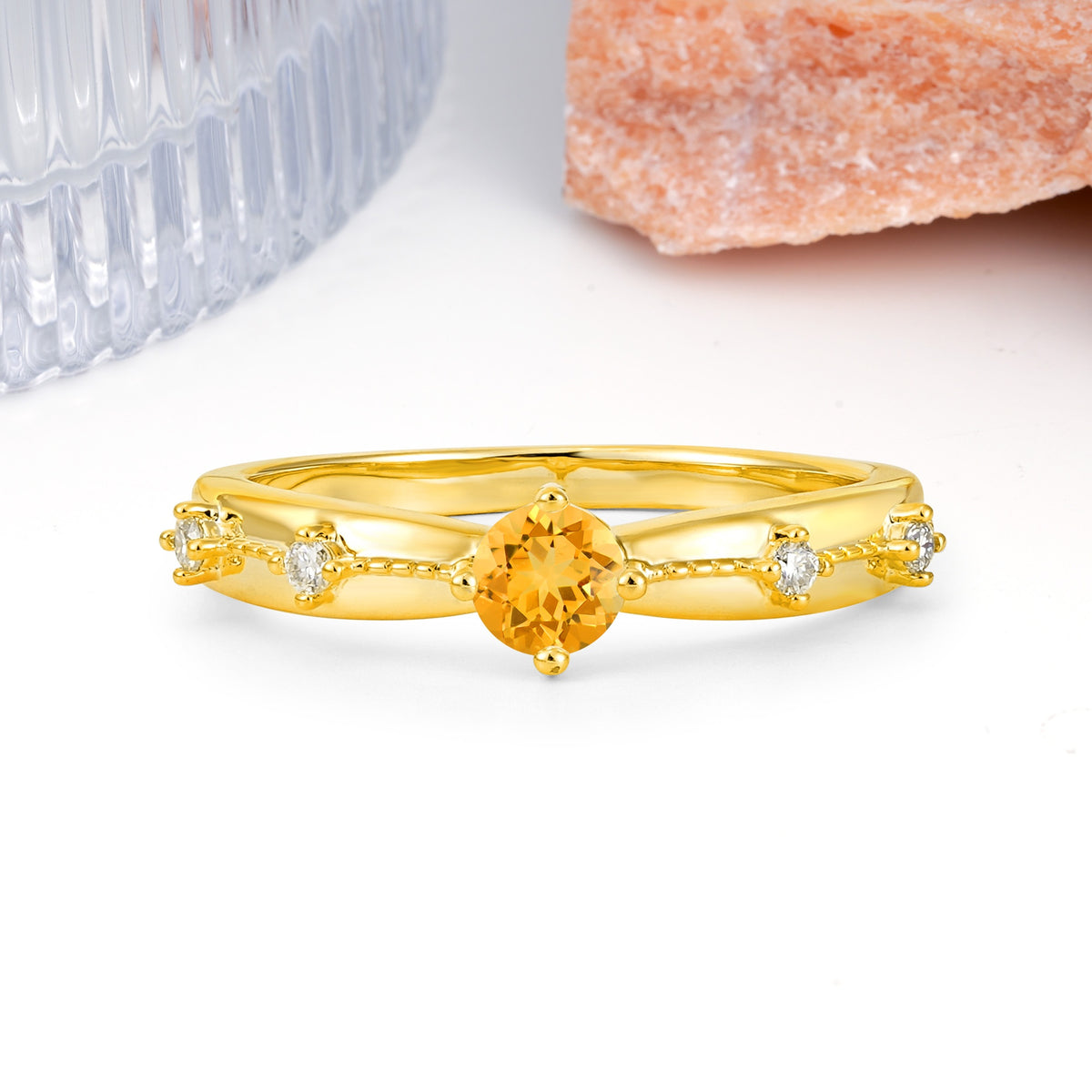 Simply Luxurious 4-Prong Round Cut Citrine Wedding Ring - Additional view