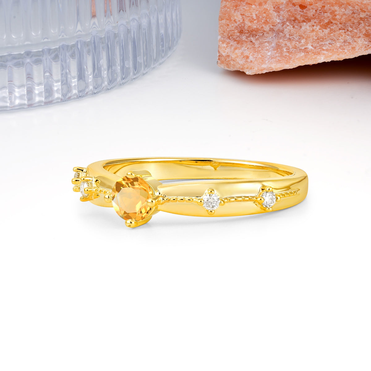 Simply Luxurious 4-Prong Round Cut Citrine Wedding Ring - Additional view