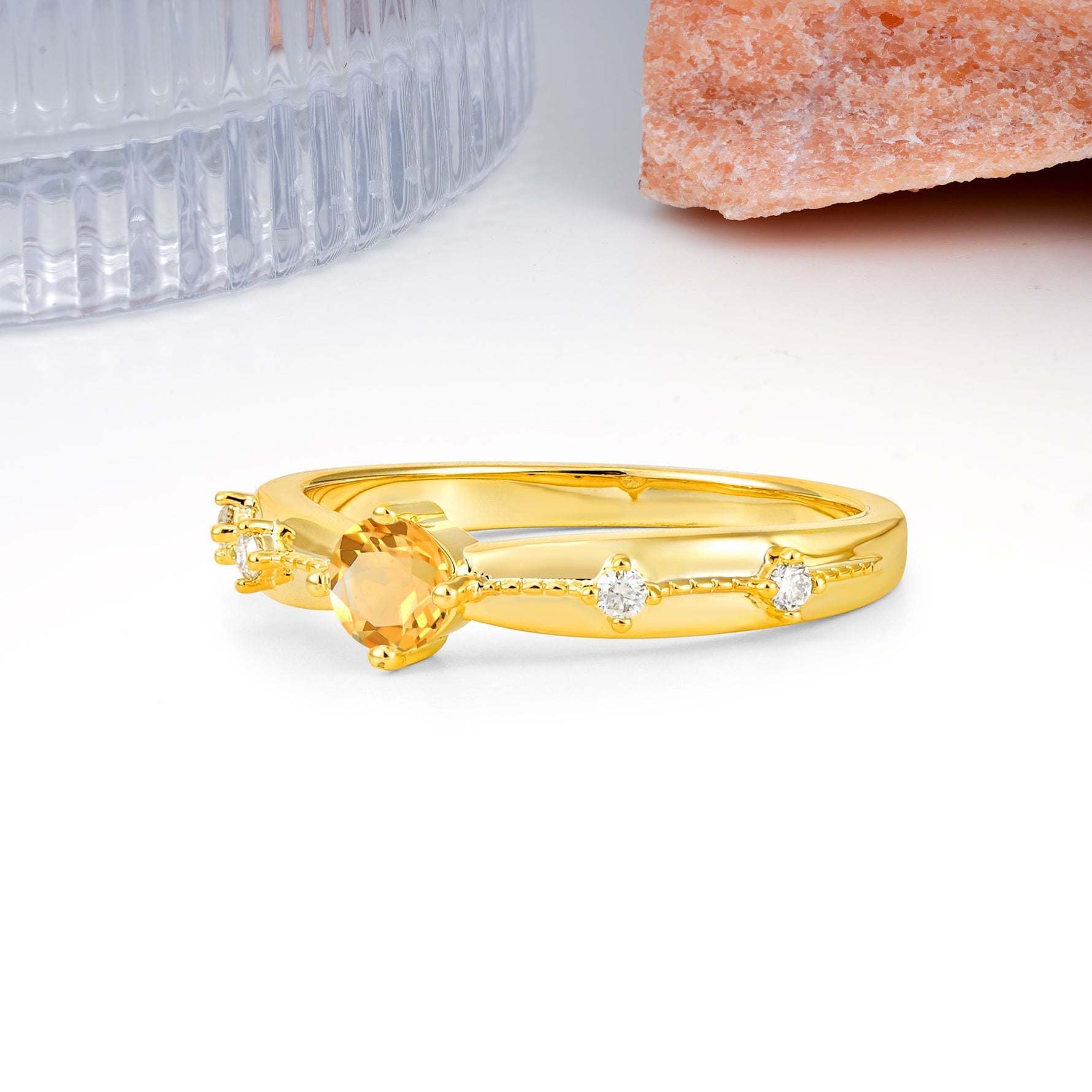 Simply Luxurious 4-Prong Round Cut Citrine Wedding Ring - Additional view