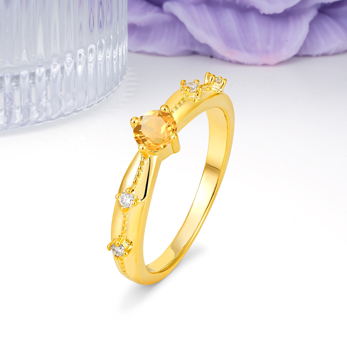 Simply Luxurious 4-Prong Round Cut Citrine Wedding Ring - Additional view