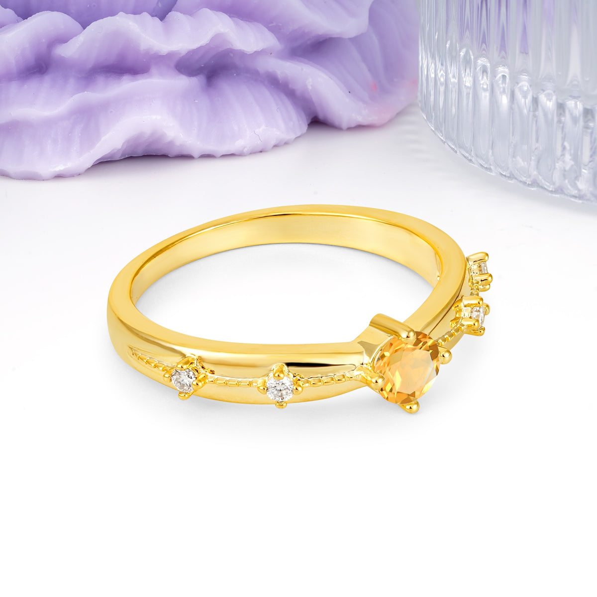 Simply Luxurious 4-Prong Round Cut Citrine Wedding Ring - Additional view