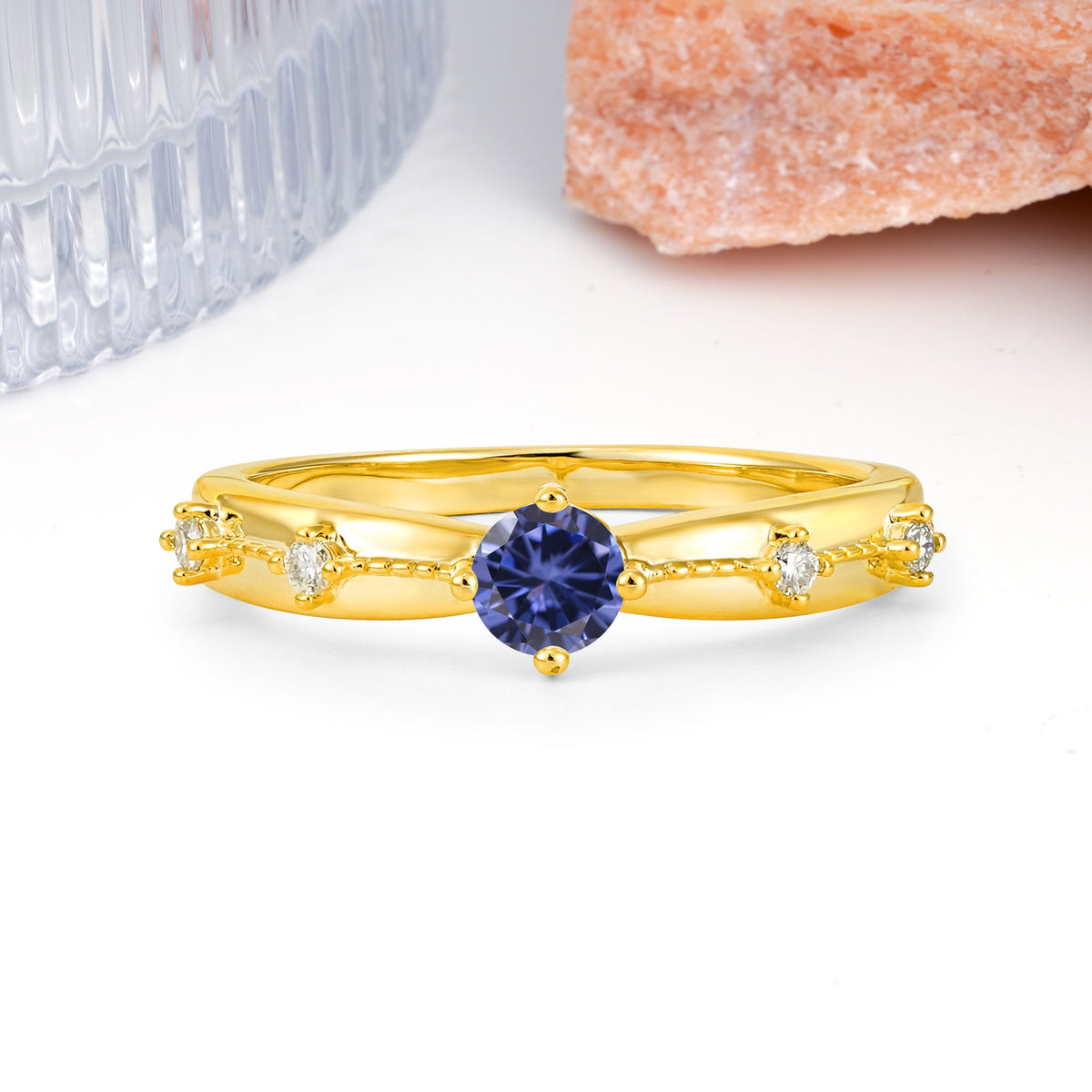 Simply Luxurious 4-Prong Round Cut Tanzanite Wedding Ring - Additional view