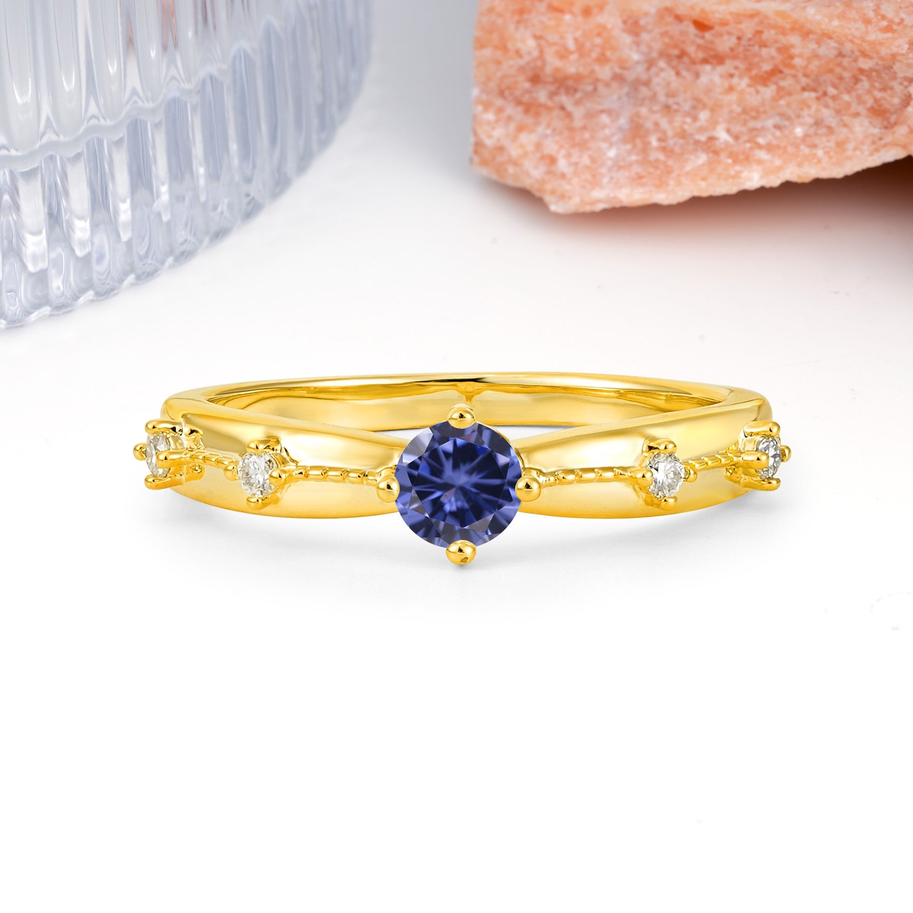 Simply Luxurious 4-Prong Round Cut Tanzanite Wedding Ring - Additional view