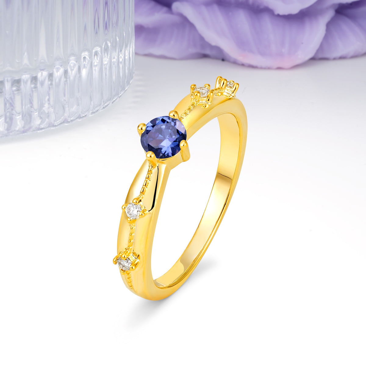 Simply Luxurious 4-Prong Round Cut Tanzanite Wedding Ring - Additional view
