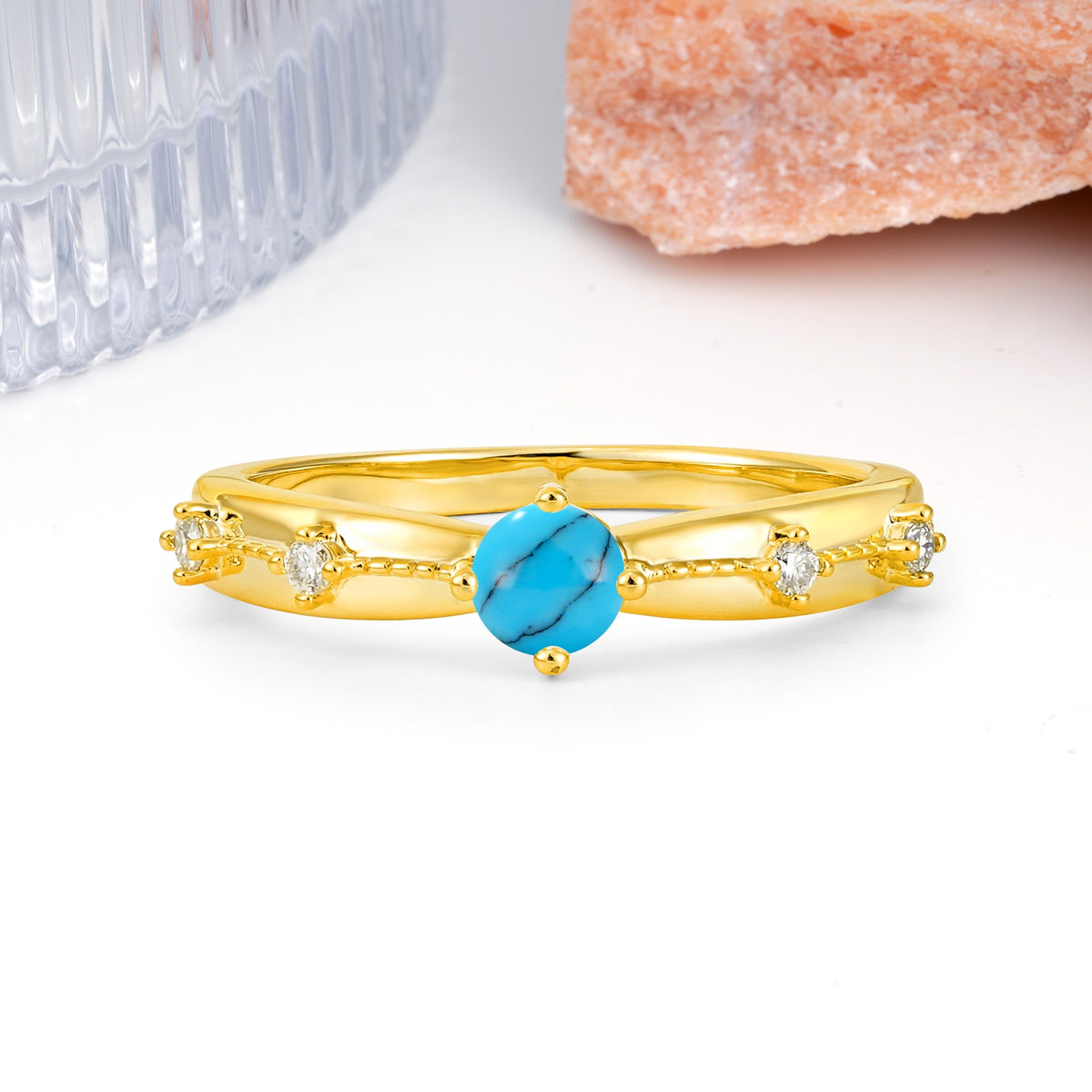 Simply Luxurious 4-Prong Round Cut Turquoise Wedding Ring - Additional view