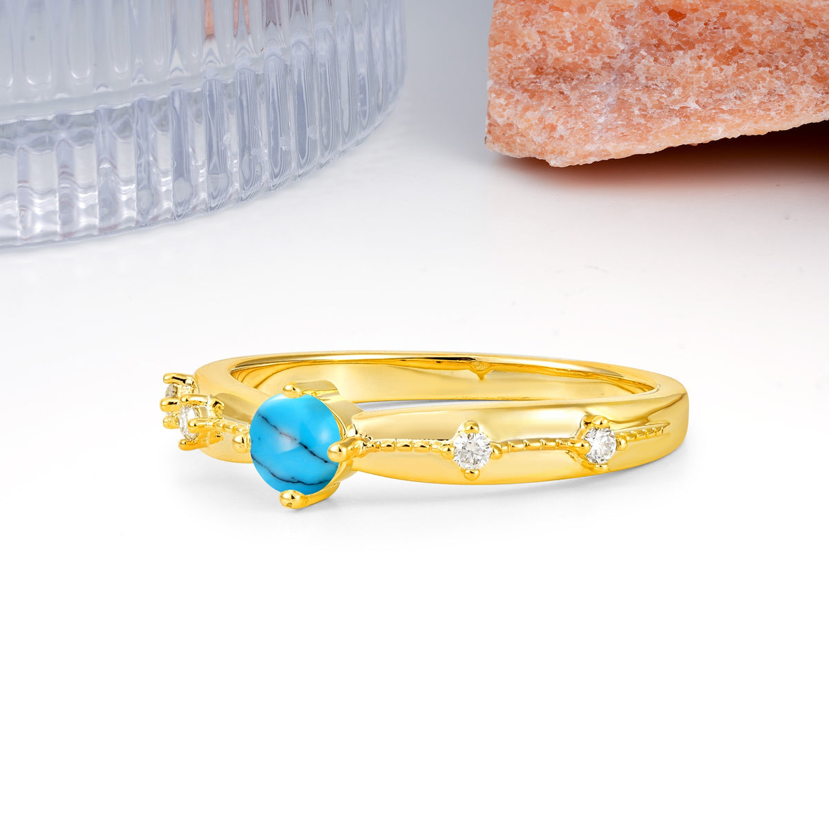 Simply Luxurious 4-Prong Round Cut Turquoise Wedding Ring - Additional view