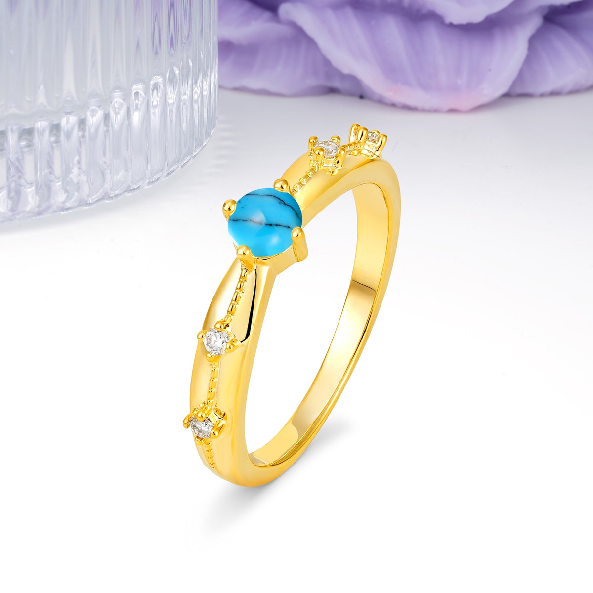 Simply Luxurious 4-Prong Round Cut Turquoise Wedding Ring - Additional view