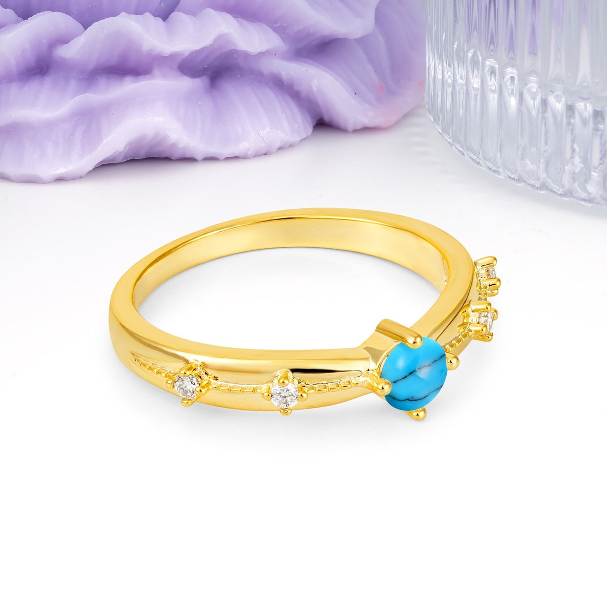 Simply Luxurious 4-Prong Round Cut Turquoise Wedding Ring - Additional view