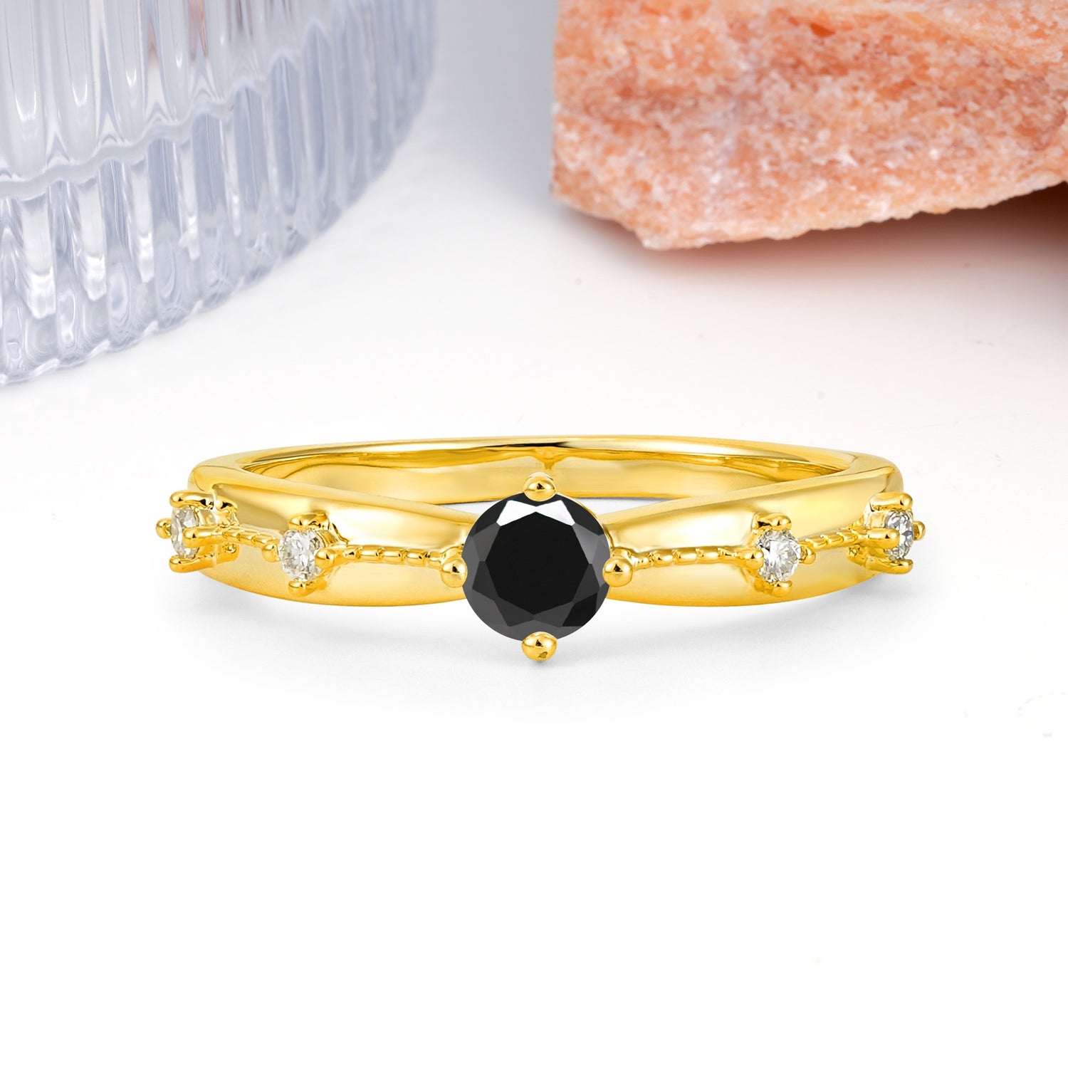 Simply Luxurious 4-Prong Round Cut Black Onyx Wedding Ring - Additional view