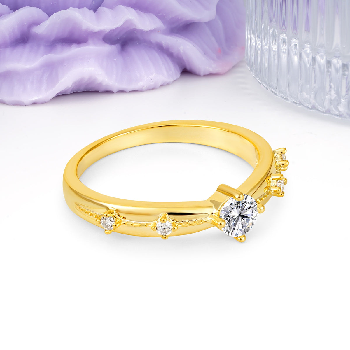 Simply Luxurious 4-Prong Round Cut Lab Diamond Wedding Ring - Additional view
