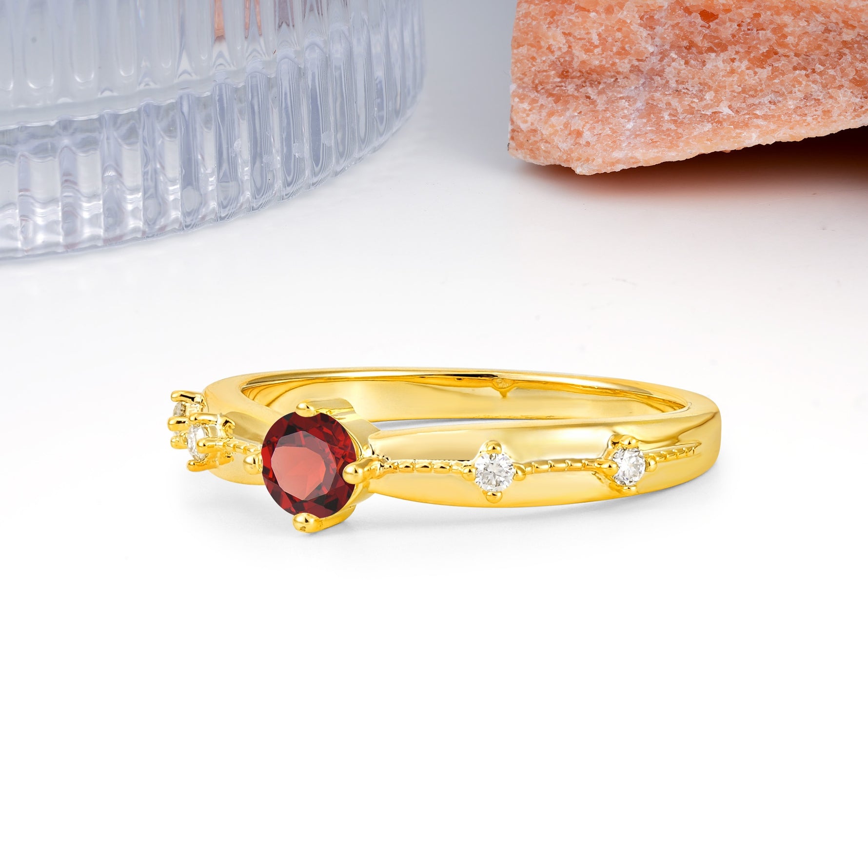 Simply Luxurious 4-Prong Round Cut Garnet Wedding Ring - Additional view