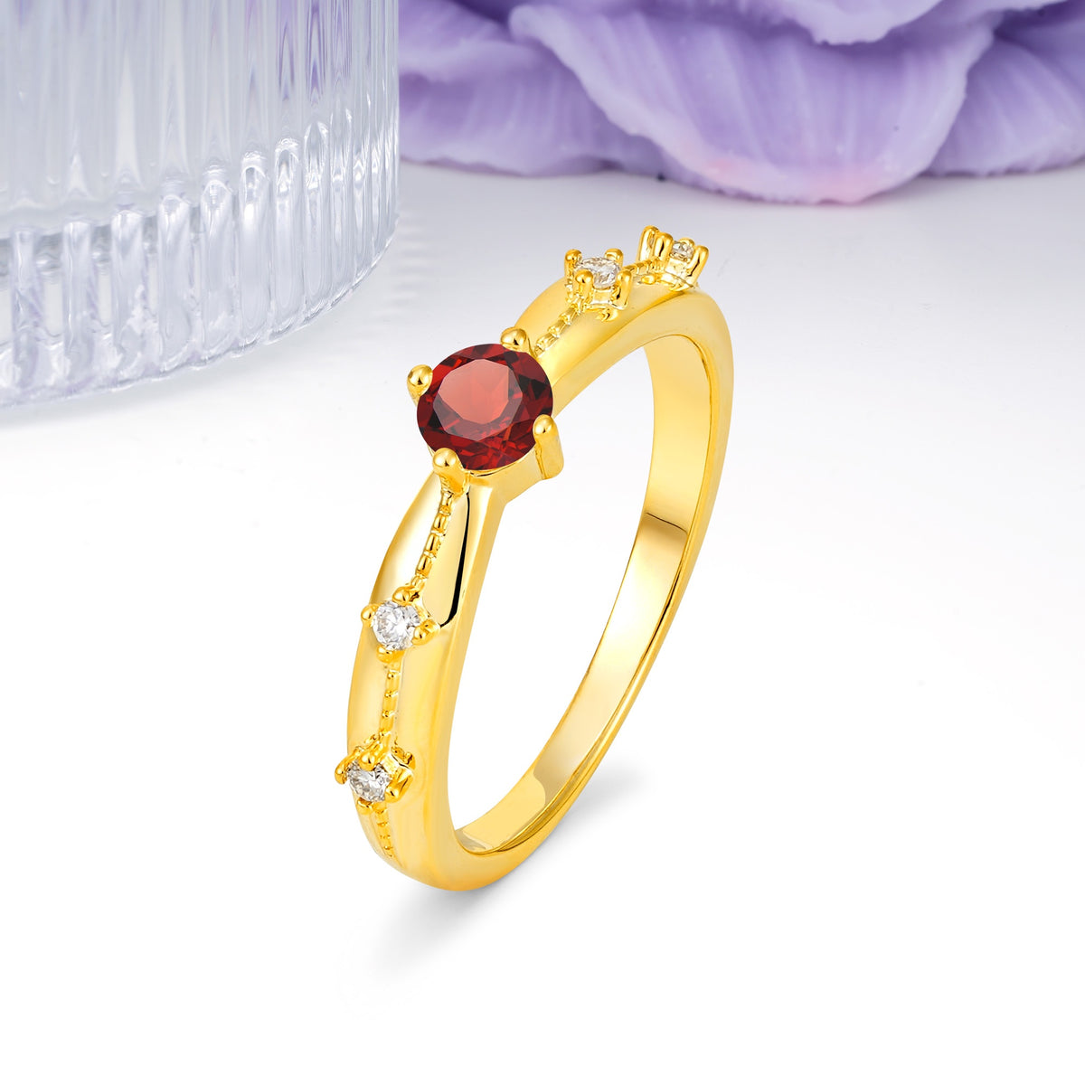 Simply Luxurious 4-Prong Round Cut Garnet Wedding Ring - Additional view