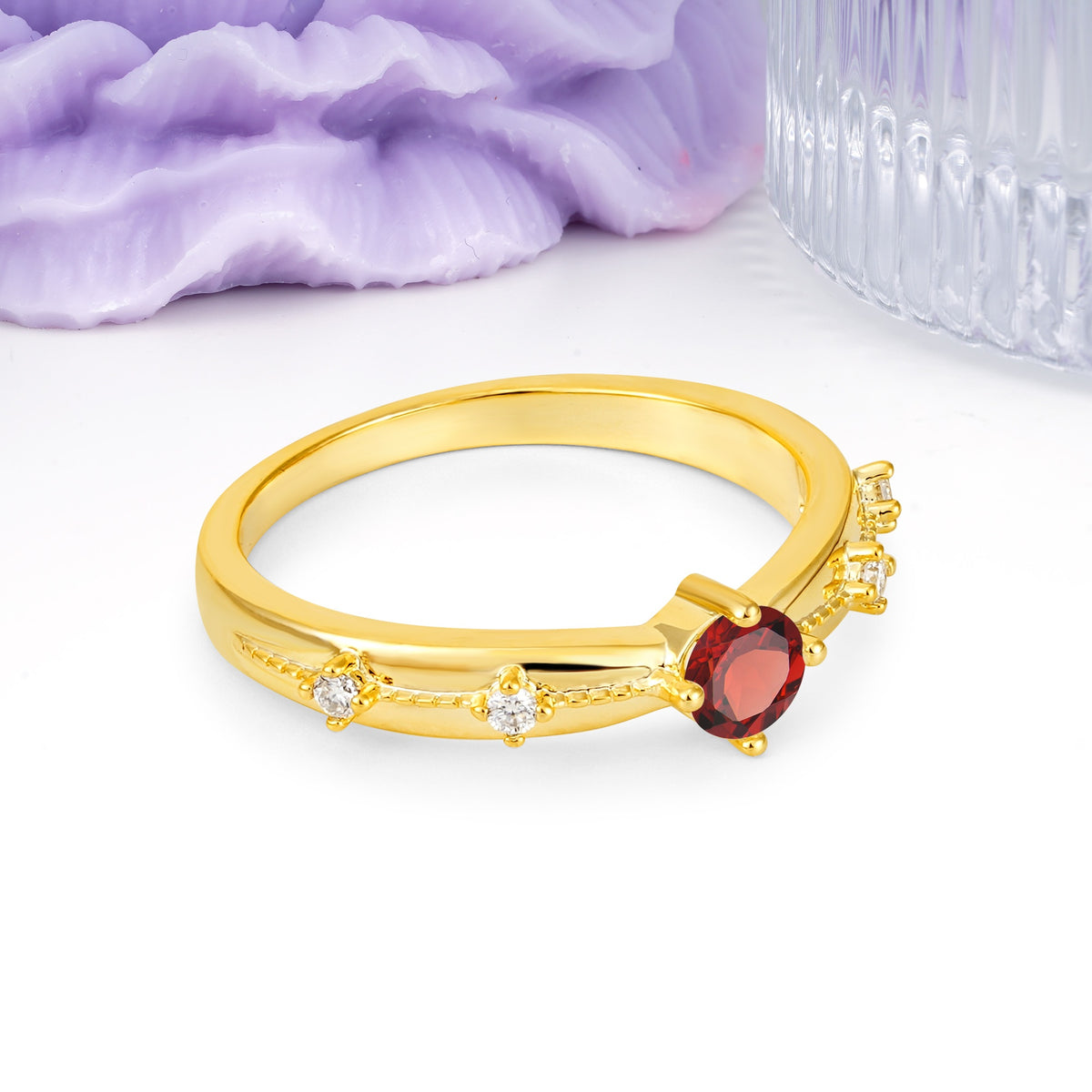 Simply Luxurious 4-Prong Round Cut Garnet Wedding Ring - Additional view