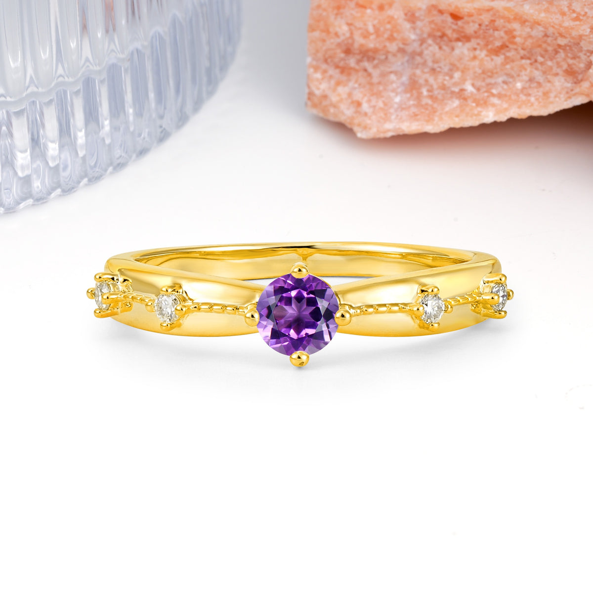 Simply Luxurious 4-Prong Round Cut Amethyst Wedding Ring - Additional view
