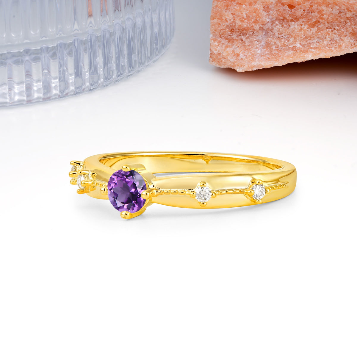 Simply Luxurious 4-Prong Round Cut Amethyst Wedding Ring - Additional view