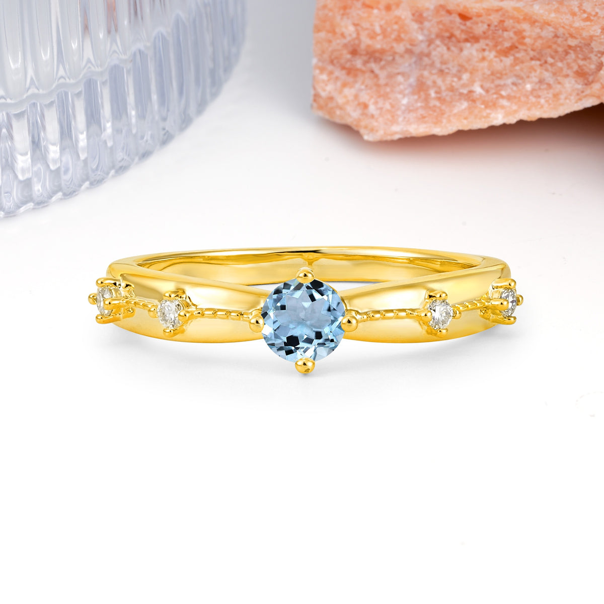 Simply Luxurious 4-Prong Round Cut Aquamarine Wedding Ring - Additional view