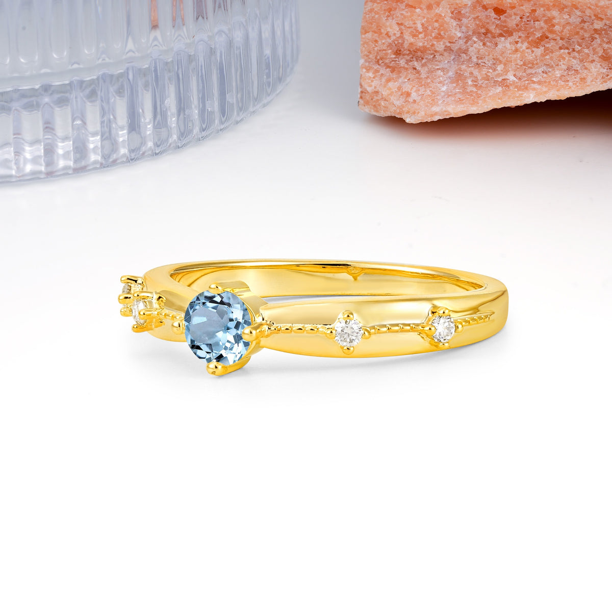 Simply Luxurious 4-Prong Round Cut Aquamarine Wedding Ring - Additional view