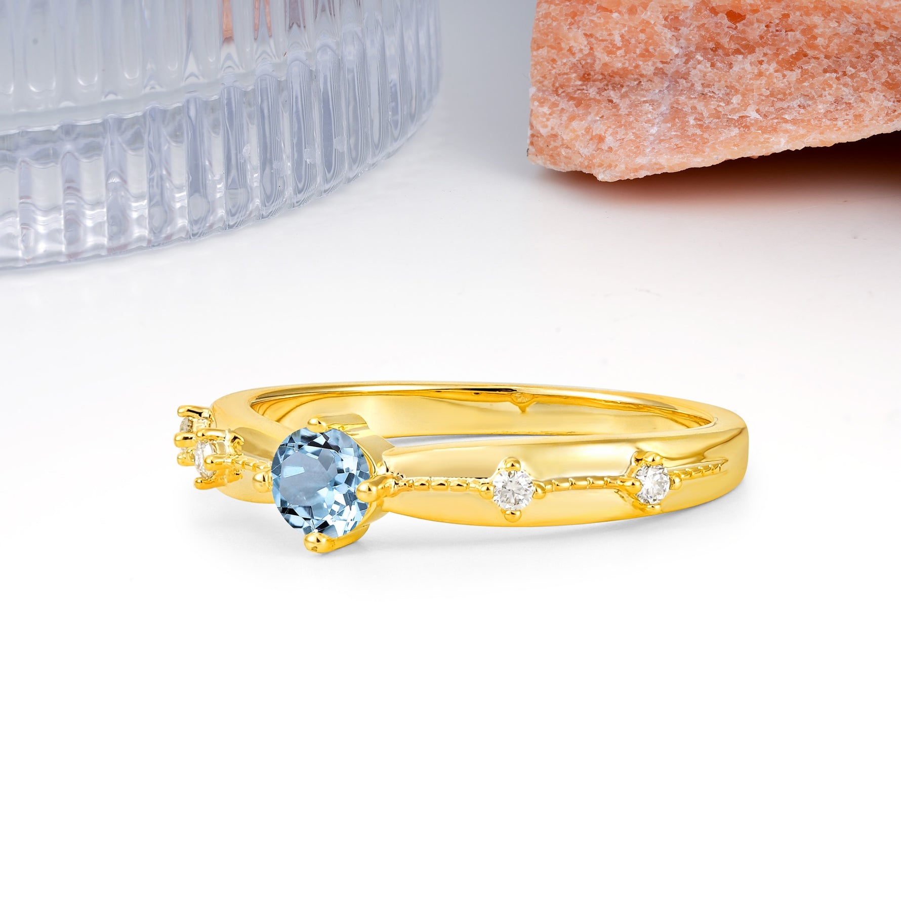 Simply Luxurious 4-Prong Round Cut Aquamarine Wedding Ring - Additional view