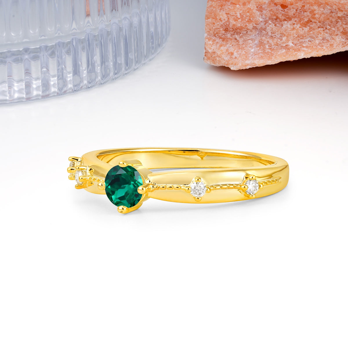 Simply Luxurious 4-Prong Round Cut Emerald Wedding Ring - Additional view