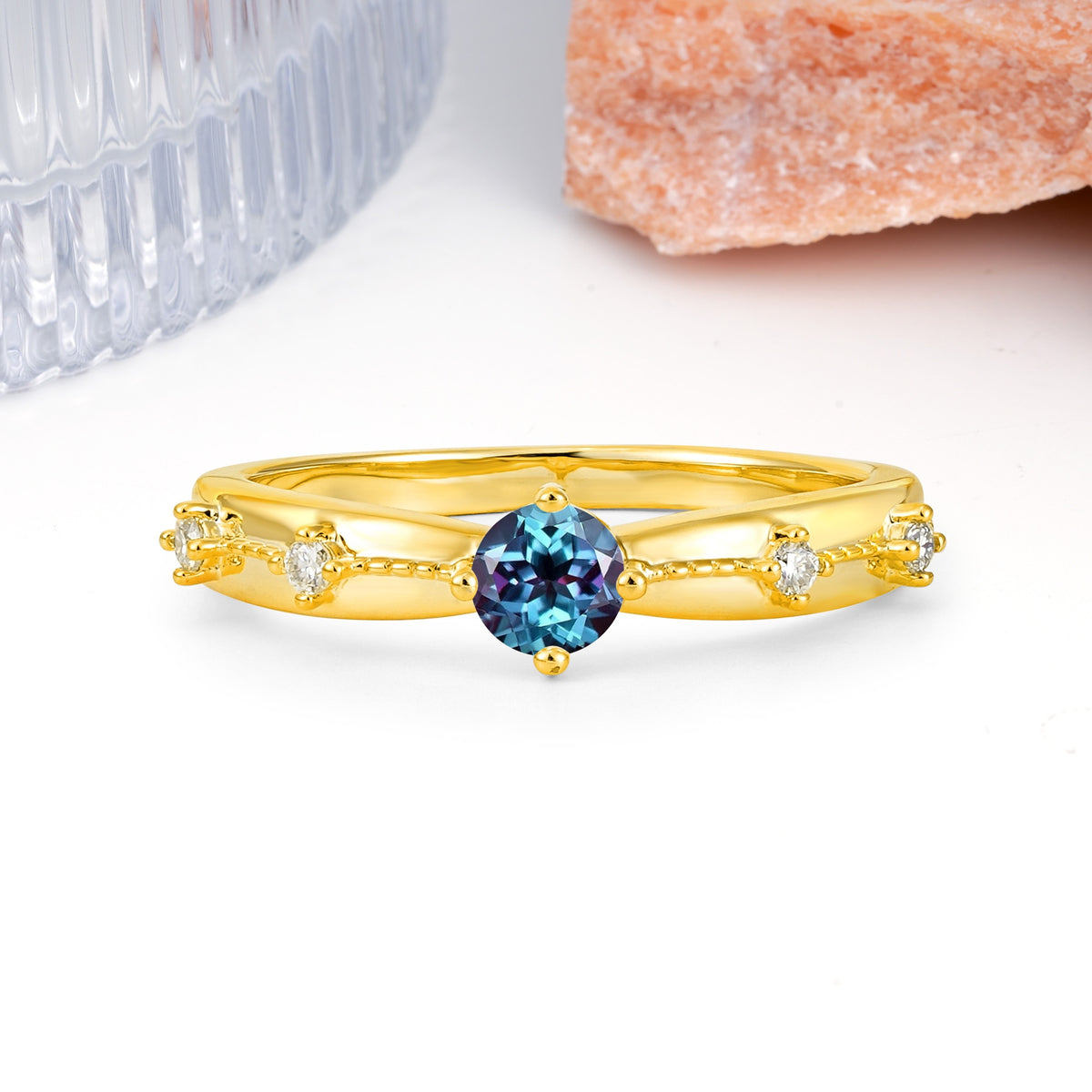 Simply Luxurious 4-Prong Round Cut Alexandrite Wedding Ring - Additional view
