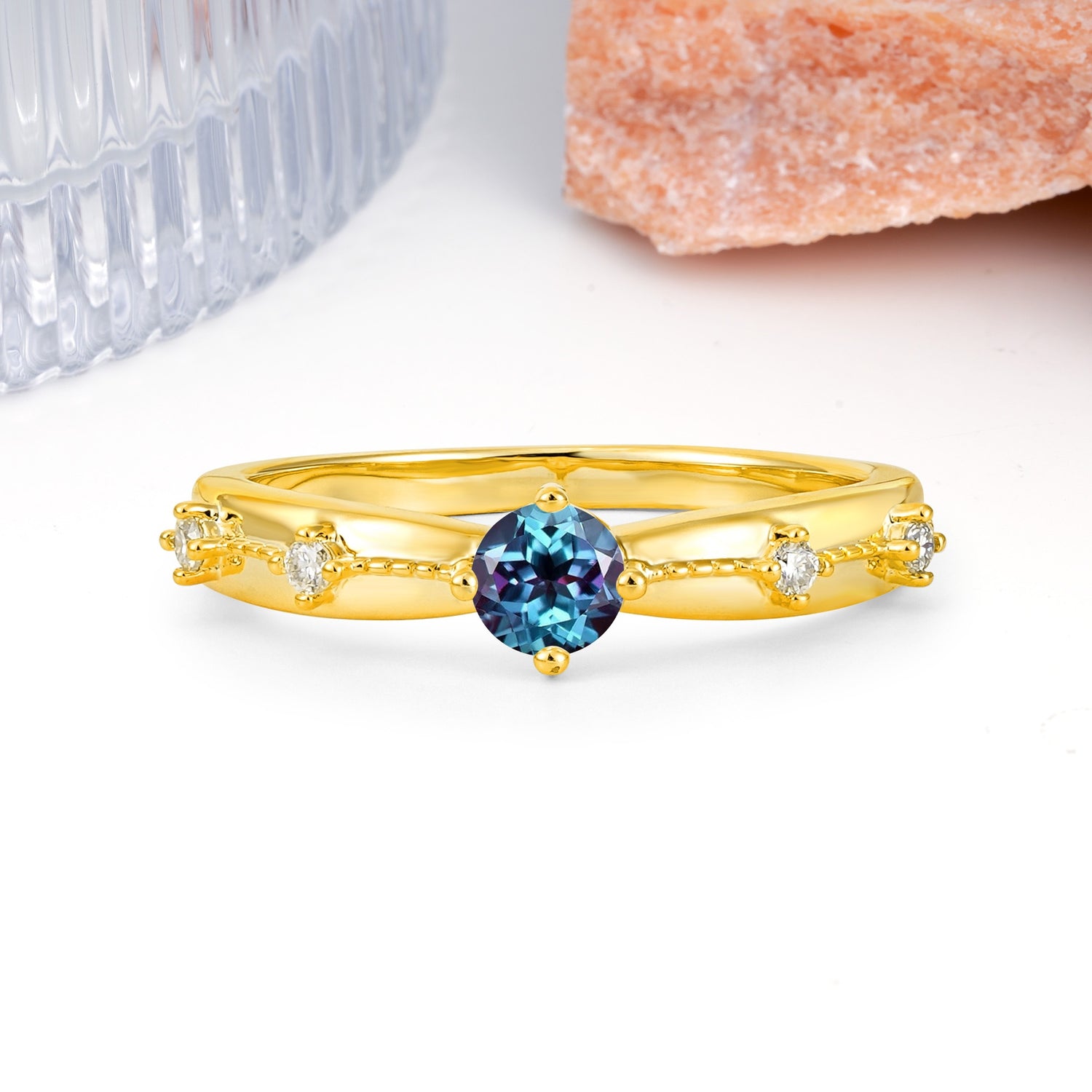 Simply Luxurious 4-Prong Round Cut Alexandrite Wedding Ring - Additional view