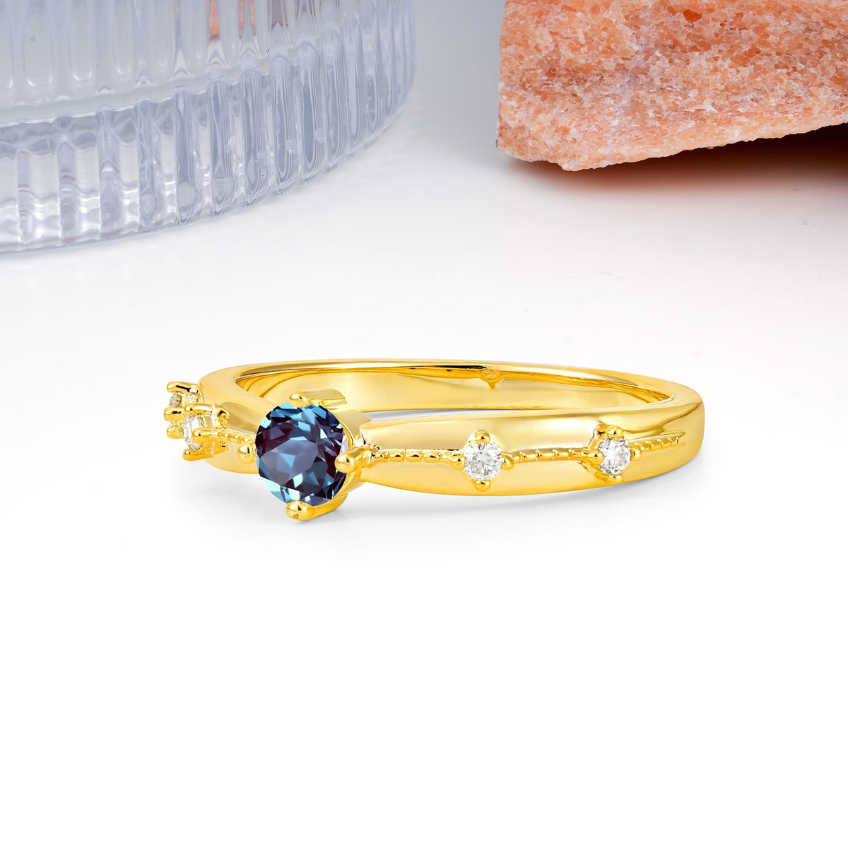 Simply Luxurious 4-Prong Round Cut Alexandrite Wedding Ring - Additional view