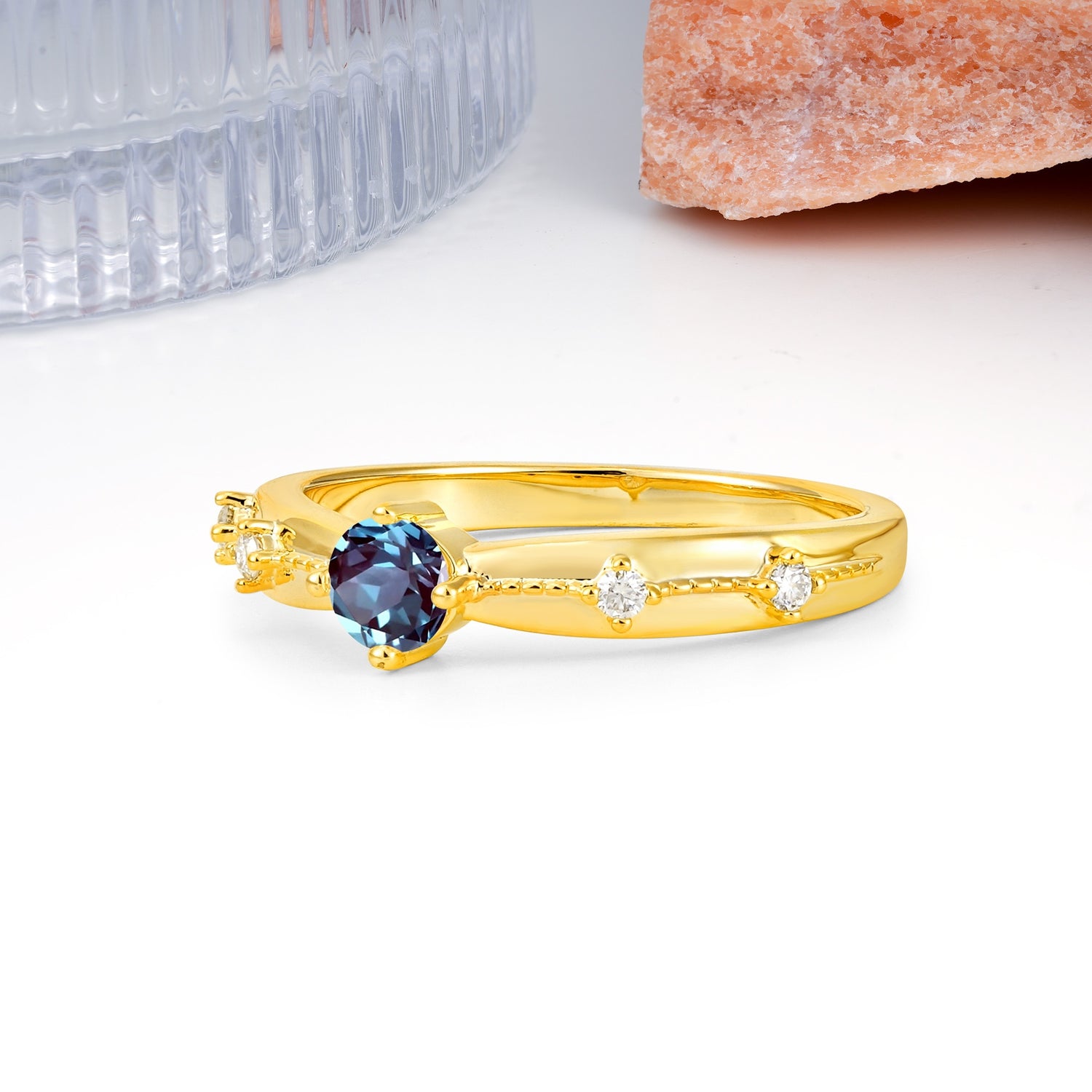 Simply Luxurious 4-Prong Round Cut Alexandrite Wedding Ring - Additional view