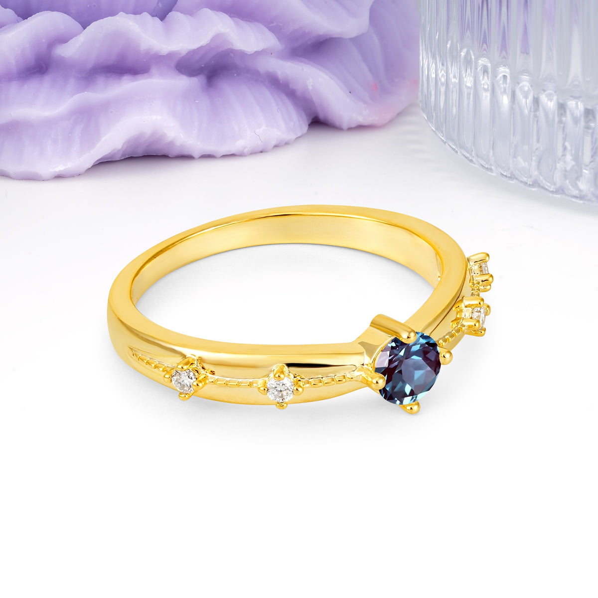 Simply Luxurious 4-Prong Round Cut Alexandrite Wedding Ring - Additional view